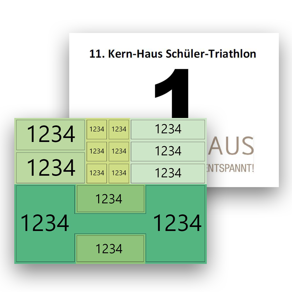 Triathlonbogen: Startnummer mit Aufklebern und Sattelstütze